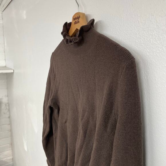 J. Crew Ruffleneck Merino Wool Sweater Deep Chocolate SZ SMALL Classic EUC - Picture 11 of 15